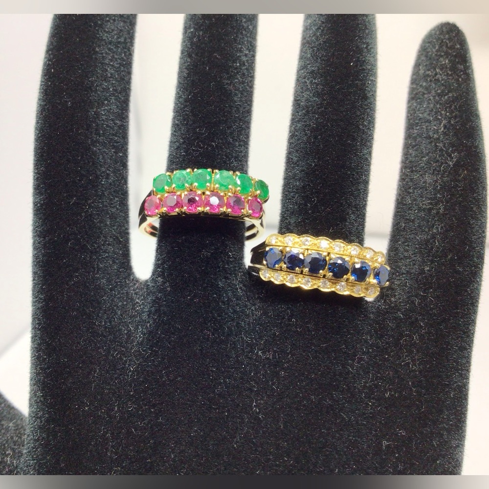 585 (14kt ) gold ring set Diamond band Ruby, Emerald and Sapphire inserts